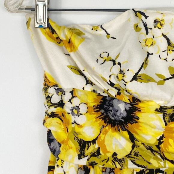 Forever 21 Flower Print Strapless Mini Dress Cream Yellow Sundress - Picture 4 of 11